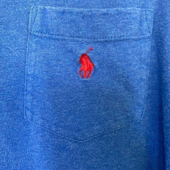 Polo by Ralph Lauren Blue Cotton Short Sleeve T-Shirt Chest Pocket Red PONY XXL - Picture 3 of 6